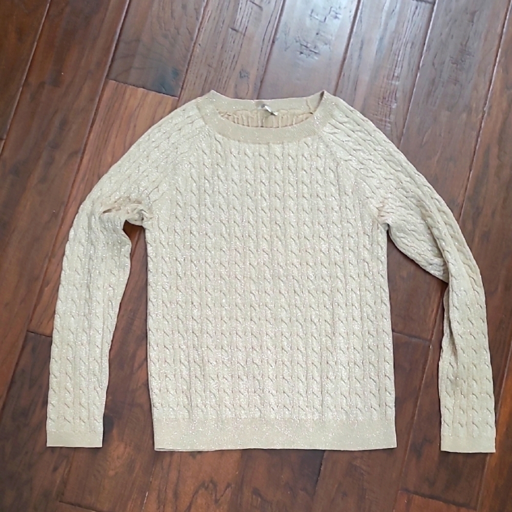 Talbots Gold Cable Knit Sweater with Gold Threading size Medium